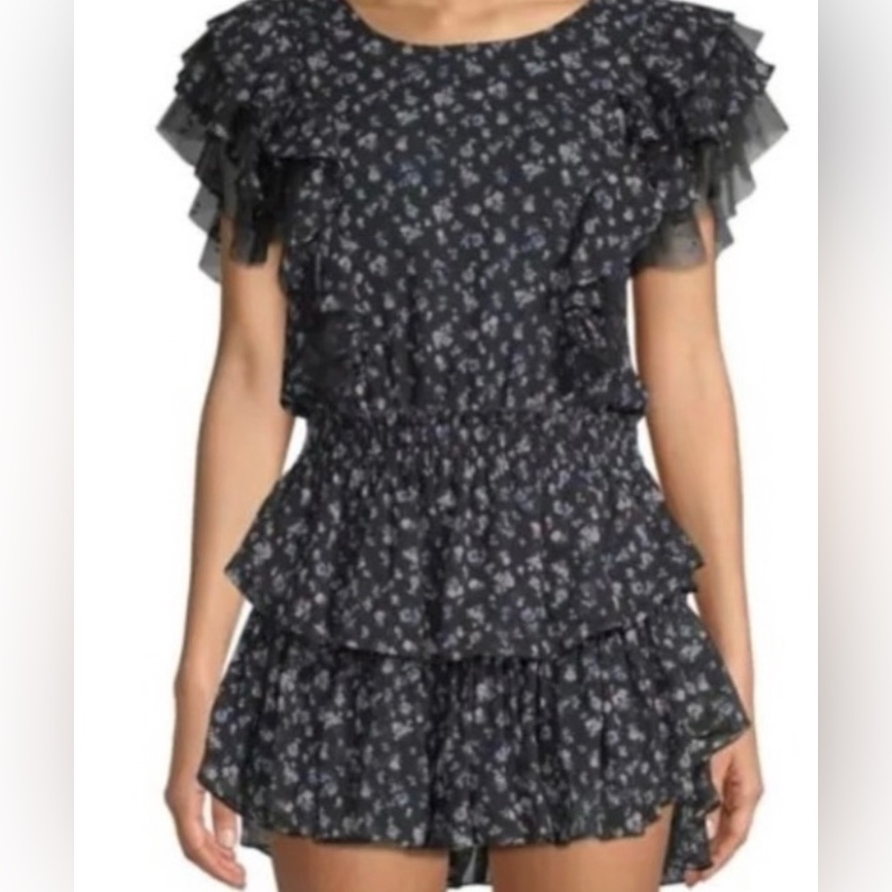 LoveShackFancy Katie Dress Jardin Floral Silk Black‎ Ruffle Mini